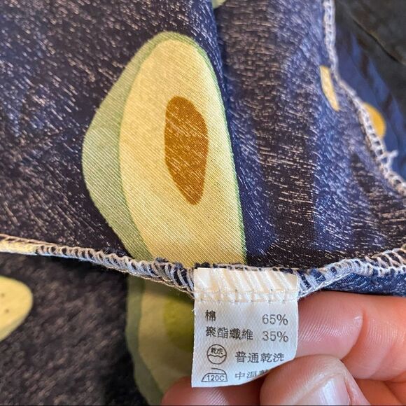 Womens Happy Avocado Print Full Skirt Size XS Navy Blue Green Lined Pull On - Picture 3 of 4